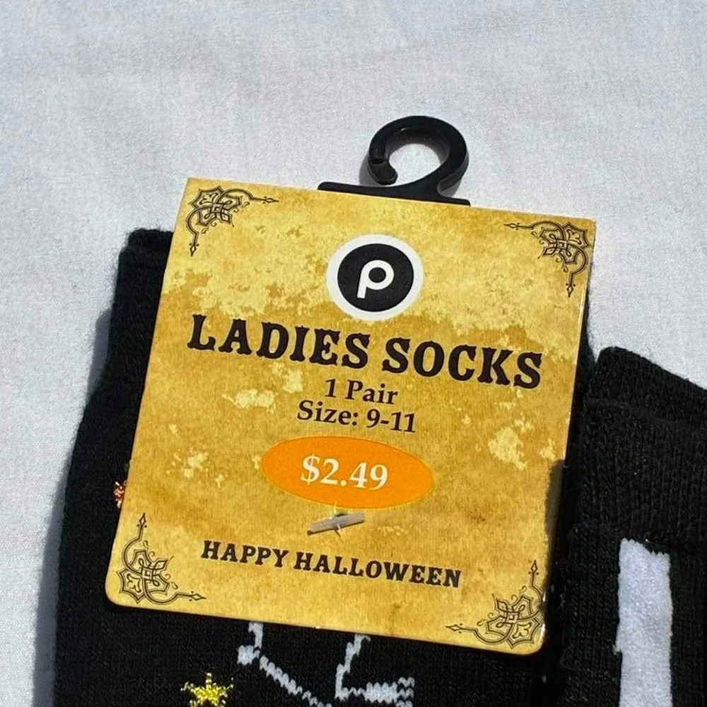 Halloween Skeleton Socks Set 2 Pair Black White Novelty Crew Ankle Size 9-11 NEW